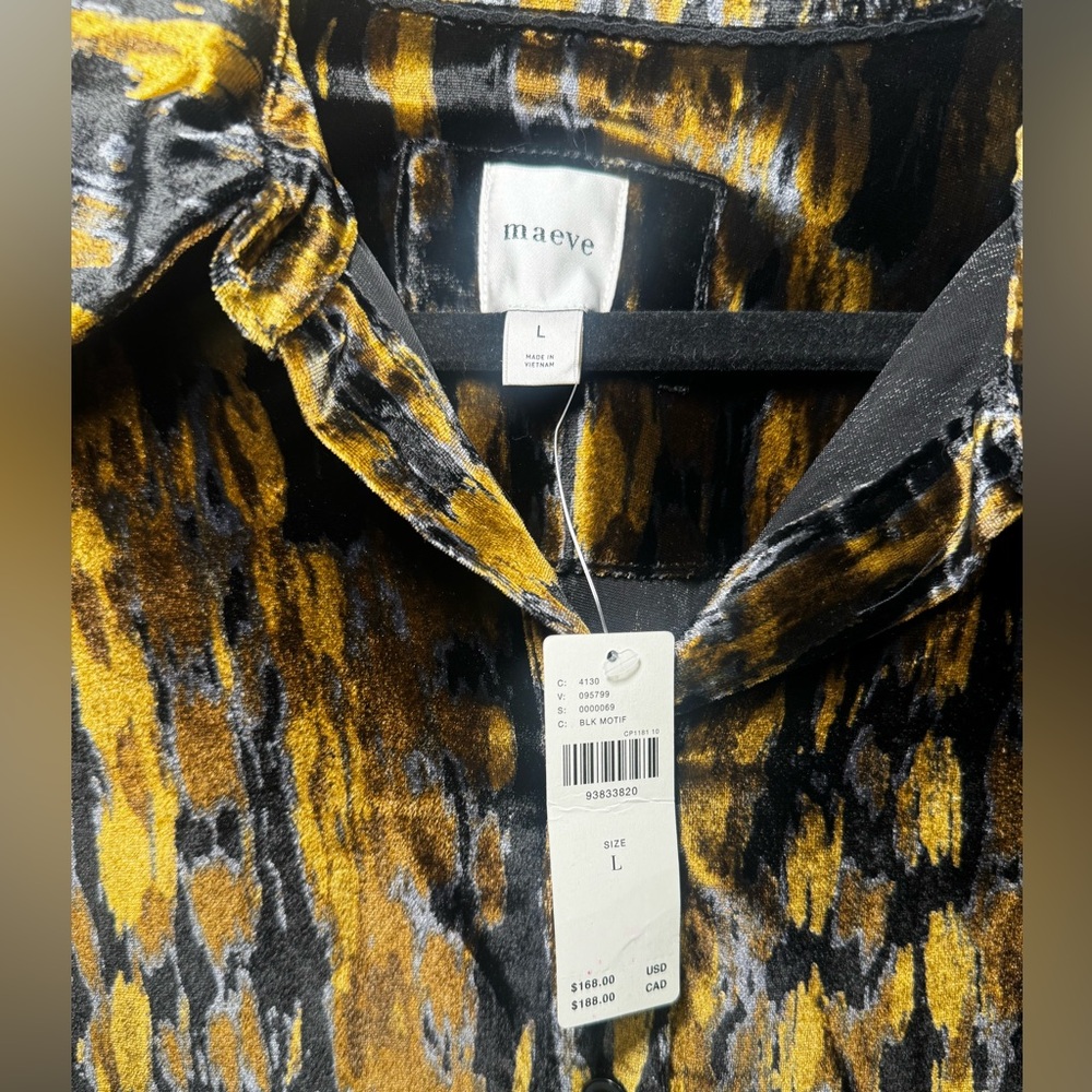 Maeve Bettina Tiered Shirt Dress Velvet Edition Anthropologie Gold/Brown Size L - Picture 6 of 9